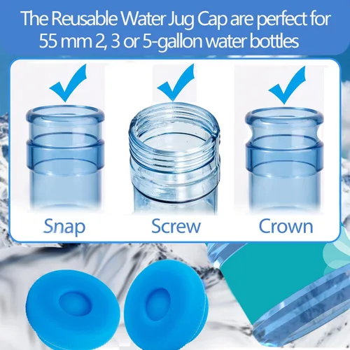 Vista 3 de Tapa reutilizable para jarra de agua de 3 y 5 galones, tapas de botellas de agua para botellas de 2.165 in, tapas de silicona antiderrames