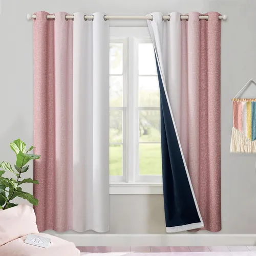 Vista 16 de Cortinas Ombre 100% Opacas de 63 Pulgadas de Largo 2 Paneles para Dormitorio Azul Blanco Patrón Degradado Oscurecimiento de Habitación Aislamiento