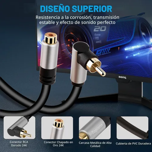 Vista 2 de Cable de extensión de audio RCA, cable RCA macho a hembra, cable de audio coaxial digital para cine en casa, HDTV, DVD, amplificadores, subwoofer