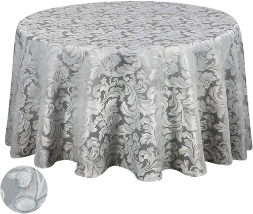 Vista 9 de Tektrum Mantel redondo de damasco jacquard de 90 pulgadas, resistente al agua, a prueba de derrames, resistente a las manchas, sin arrugas, ideal