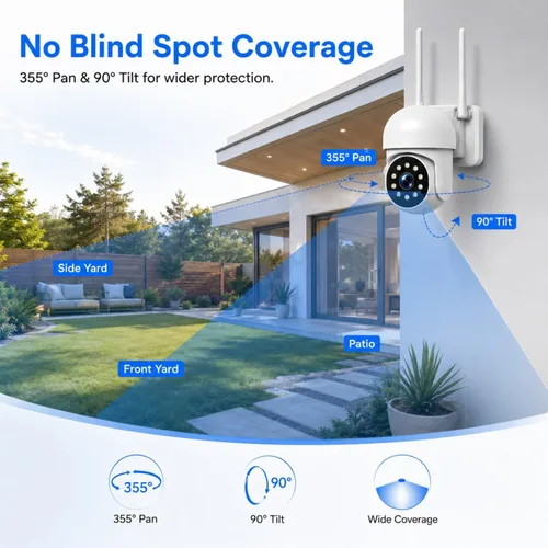 Vista 5 de Camcamp Wireless Security Camera System with 10 Inch Monitor, 8 PTZ Cameras white