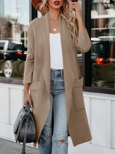 Vista 6 de Uusollecy Cárdigan de punto de manga larga con frente abierto para mujer, casual, holgado, de gran tamaño, suéter de punto de color sólido