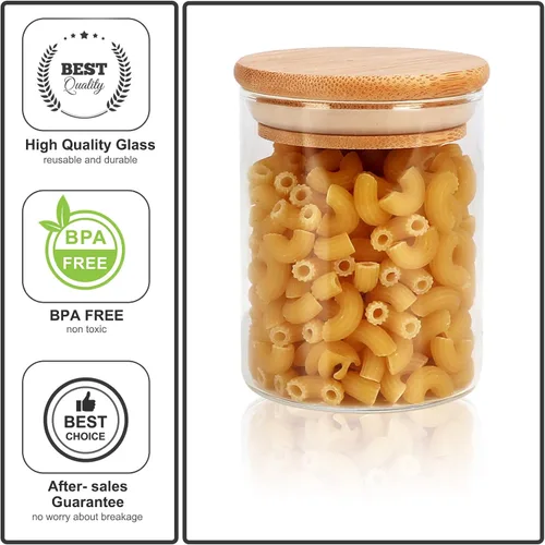 Vista 4 de DHSBTLS Tarros de vidrio de 6 onzas con tapas de bambú, juegos de recipientes herméticos de vidrio de borosilicato, contenedor de almacenamiento