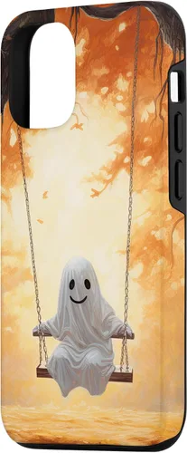 Vista 2 de iPhone 15 Cute Ghost On A Swing Haunted Forest Spooky Autumn Case