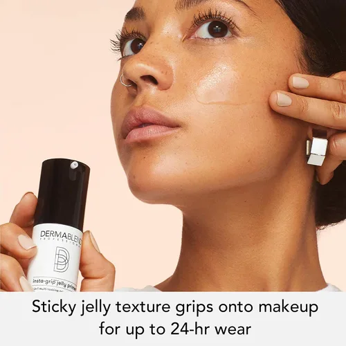Vista 3 de Dermablend Insta-Grip Jelly Primer, maquillaje facial, pre-base facial sin silicona para piel seca, minimización de poros con duración de 24 horas