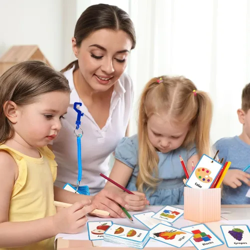 Vista 5 de Equsion 81 tarjetas de comunicación para autismo, tablero de comunicación no verbal, tarjetas para autismo con cordón de resorte de plástico