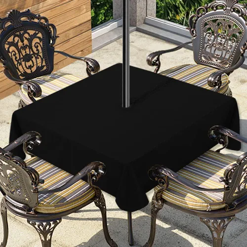 Vista 9 de LUSHVIDA Mantel cuadrado para exteriores con agujero para sombrilla y cremallera, 54 x 54 pulgadas, color negro, lavable, impermeable, a prueba