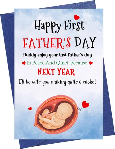 Vista 8 de WaaHome Divertida tarjeta del primer día del padre para el nuevo papá de hija, hijo y bebé, tarjeta de regalo feliz del primer día del padre