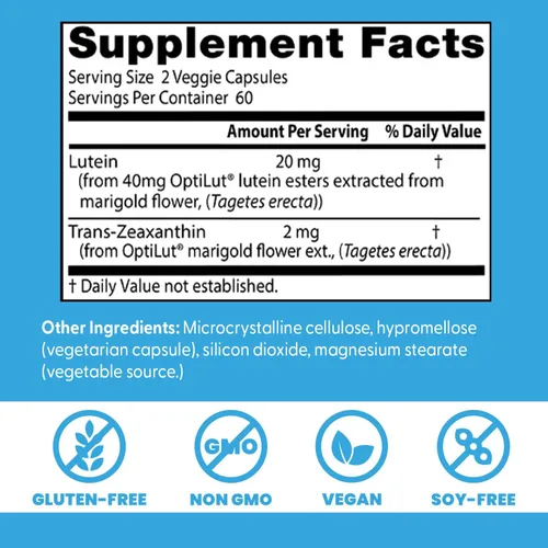 Vista 3 de Doctor 's Best 20 mg Lutein ésteres Cápsulas vegetarianas, 120 unidades, DRB-00143, 1, 1