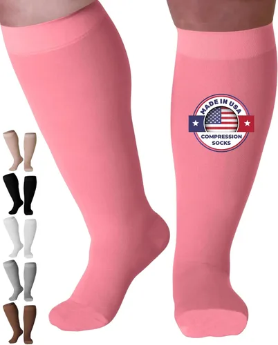 Vista 14 de Hecho en EUA - Calcetines de compresión a la rodilla, punta cerrada media de soporte 20-30mmHg Made in USA, unisex, reinforced heel, toe, non-slip