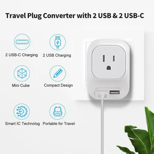 Vista 4 de Mapambo Convertidor de voltaje de 220 V a 110 V de EE. UU. a Europa con 2 puertos USB, 2 USB C, convertidor de adaptador de corriente internacional
