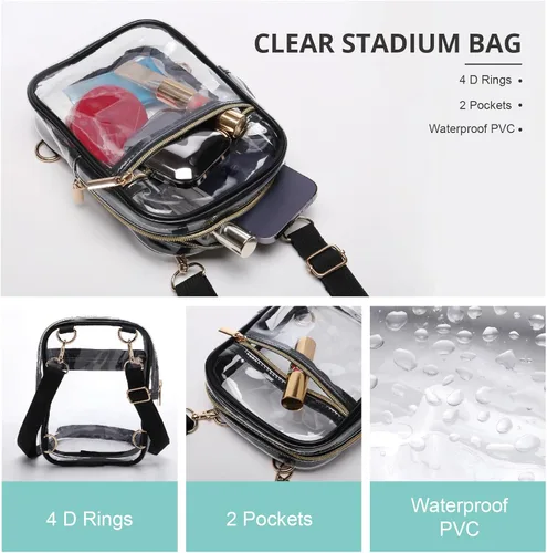 Vista 4 de Bolso cruzado aprobado por estadios para mujer, bolsa transparente para estadios para eventos deportivos, conciertos