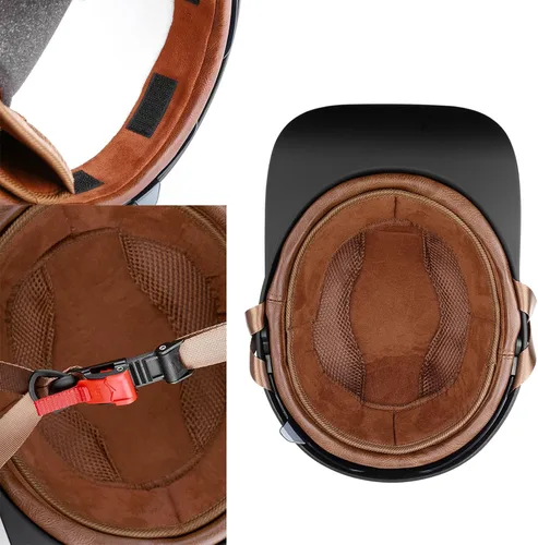 Vista 4 de Casco abierto de estilo vintage retro para motocicleta, gorra de béisbol, medios cascos con lente desplegable para hombres y mujeres, ciclomotor