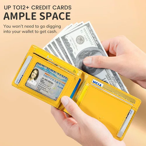 Vista 4 de GSOIAX Billetera delgada para hombre con bloqueo RFID, carteras plegables para hombres, minimalista, de piel auténtica, fibra de carbono, tarjetero