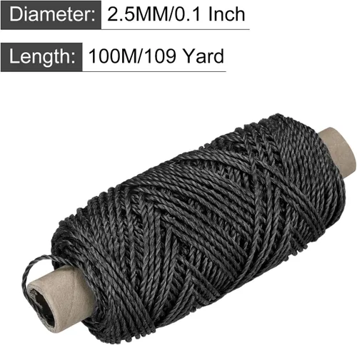 Vista 2 de MECCANIXITY Twisted Mason Line - Cuerda de nailon color negro, 328.1 ft/109 yardas, 0.098 in de diámetro para redes, paisajismo, mejoras del hogar
