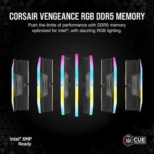 Vista 2 de CORSAIR Vengeance RGB DDR5 RAM 64 GB (2 x 32 GB) 6000 MHz CL30 Intel XMP iCUE Memoria de computadora compatible - Negro (CMH64GX5M2B6000C30)
