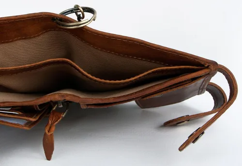 Vista 6 de FLW Billetera de cuero genuino para hombre con cadena de metal para colgar, Marrón, Cartera grande