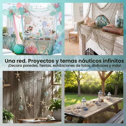 Vista 6 de Red de pesca decorativa de 5 x 10 pies, decoración rústica de playa