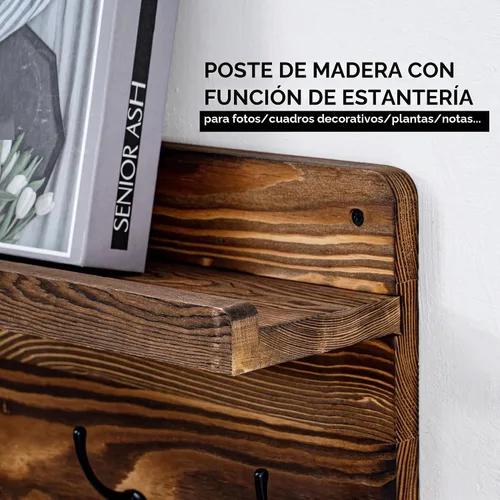 Vista 3 de Perchero de pared de 29.5 pulgadas de ancho con estante, estante de pasillo con 12 ganchos para abrigos, perchas para pared, perchero para clavijas