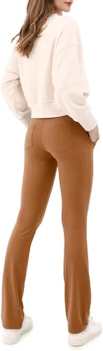 Vista 4 de ODODOS Pantalones de yoga de pierna recta para mujer con bolsillos, cintura alta, entrenamiento, gimnasio, casual, oficina, negocios, trabajo