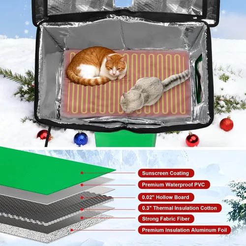 Vista 5 de Casa climatizada para gatos al aire libre resistente a la intemperie con almohadilla térmica extraíble para invierno, refugio aislado exterior