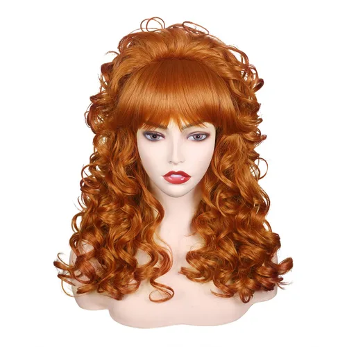 Vista 13 de Peluca rubia larga y rizada con flequillo, peluca de disfraz vintage para mujer Rubio