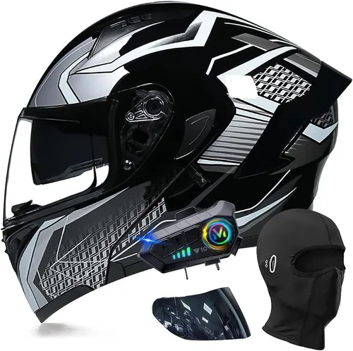 Vista 15 de Cascos modulares de motocicleta con Bluetooth, aprobados por DOT, casco de motocicleta de cara completa abatible con doble visera, con altavoces