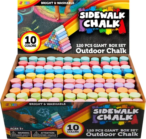 Vista 9 de JOYIN 30 tizas para acera para niños, 10 colores, no tóxicas, jumbo, lavables, para niños de 1 a 3 años, suministros escolares, imprescindibles