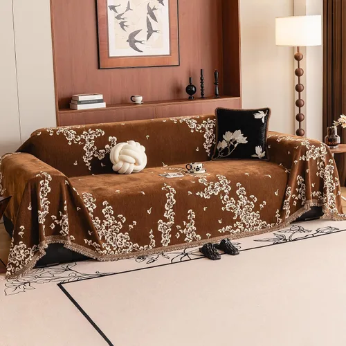 Vista 41 de DREAMINGO Funda para sillón reclinable con estampado floral verde y botánico de jacquard, 1 cojín, acogedora funda de felpilla para sala de estar