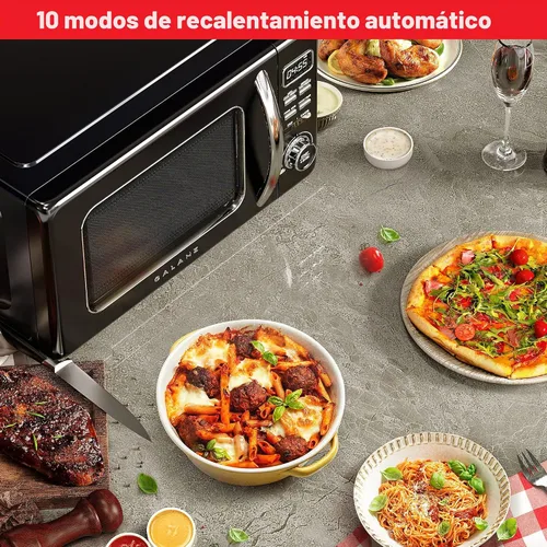 Vista 2 de Galanz GLCMKZ11BKR10 - Horno microondas retro de encimera, con funciones de cocción y recalentamiento automáticos, descongelación, inicio rápido