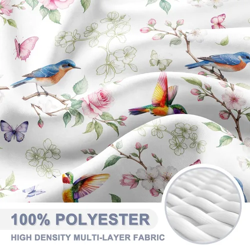 Vista 4 de Jekeno Bird Floral Butterfly Kitchen Curtains Spring Garden Floral Bird Branch Tier Short Rod Pocket Window Drapes for Kitchen Cafe Bathroom 2