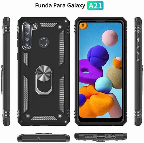 Vista 4 de Samsung A21 - Funda para teléfono Galaxy A21 con protector de pantalla, funda protectora de grado militar con anillo para Samsung Galaxy A21 (negro)