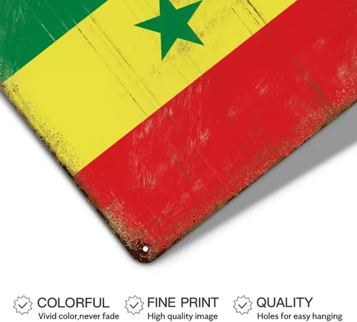 Vista 3 de Letrero de metal con bandera internacional del país, bandera de Senegal, regalo de bandera de Senegal, letreros de aluminio desgastados, decoración