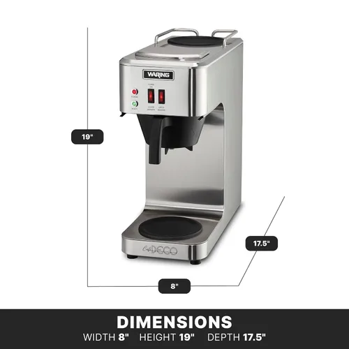 Vista 3 de Waring Cafetera comercial Café Deco para verter sobre café, 3 galones por hora, 2 calentadores individuales, se adapta a decantadores grandes de 64
