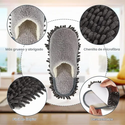Vista 4 de Jecery 2 pares de pantuflas de microfibra para limpieza de suelos de chenilla, limpiadores de tabla base, herramientas de limpieza para el hogar