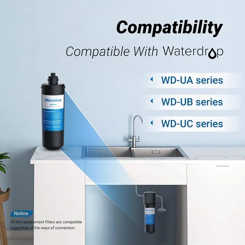 Vista 2 de Maxblue Filtro de agua de repuesto RF10 para sistema de filtro de agua Waterdrop 10UA/10UB debajo del fregadero, 1 año, certificado NSF/ANSI 42