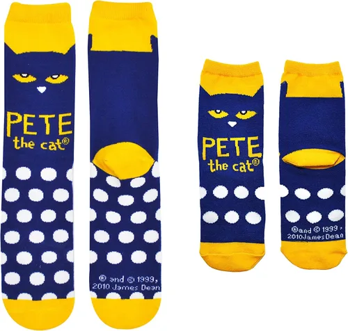 Vista 2 de Calcetines de Pete the Cat para adultos y jóvenes (2 pares) - Calcetines de cuello redondo - Se adapta a tallas de zapato 4-10 (mujeres) y 9-3