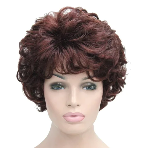 Vista 22 de Lydell Pelucas cortas y onduladas de 6 pulgadas, cabello sintético completo, estilo clásico (12TT26 marrón claro con reflejos)