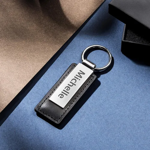 Vista 2 de Personalized Keychains Engraved Metal or Leather Keychain Custom Key Chain for Car Keys Father's Day Gift