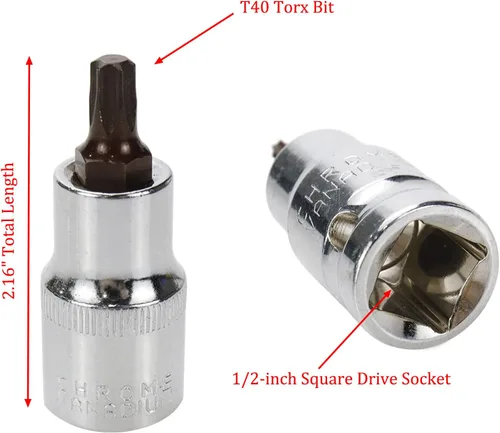 Vista 2 de Juego de llaves hexagonales de 1/2" y T40 Torx de 2.16 pulgadas de longitud, 2 piezas Broca Torx