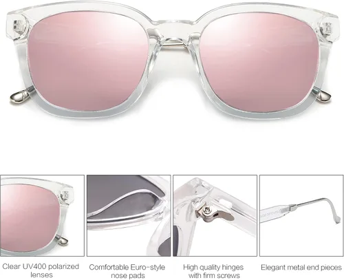 Vista 4 de SOJOS Paquete de 2 lentes de sol polarizados cuadrados clásicos para mujeres y hombres UV400 SJ2050