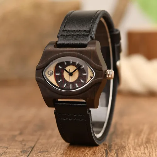Vista 4 de Womens Wooden Watch with Leather Strap Quartz Analog Red Bamboo Wooden Watches for Women Unique Lightweight Handmade Wood Wrist Watch