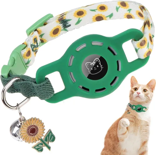 Vista 17 de BINGPET AirTag - Collar de gato con campanas, collar elástico de seguridad mejorado con soporte para collar de gato Airtag, collares de gato