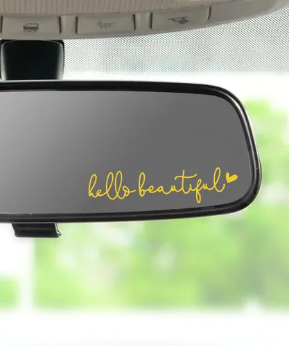 Vista 8 de RACOONA Calcomanía para espejo retrovisor, calcomanía Hello Beautiful, accesorios de coche, calcomanía para espejo retrovisor (negro)