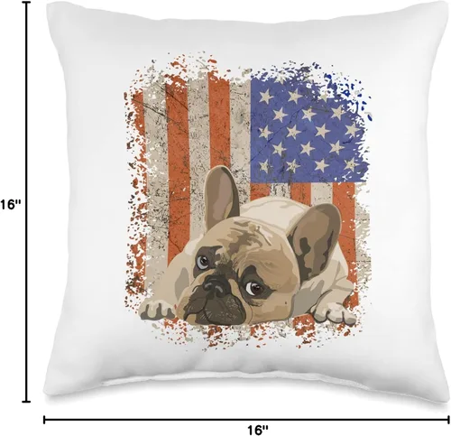 Vista 4 de The French Bulldog Patriot Co. Almohada patriótica con diseño de bulldog francés con bandera estadounidense, 16 x 16 pulgadas, multicolor