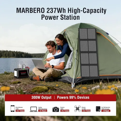 Vista 2 de Estación de energía portátil 300W MARBERO 237Wh generador solar de camping batería de litio de respaldo con salida de onda sinusoidal pura 110V CA