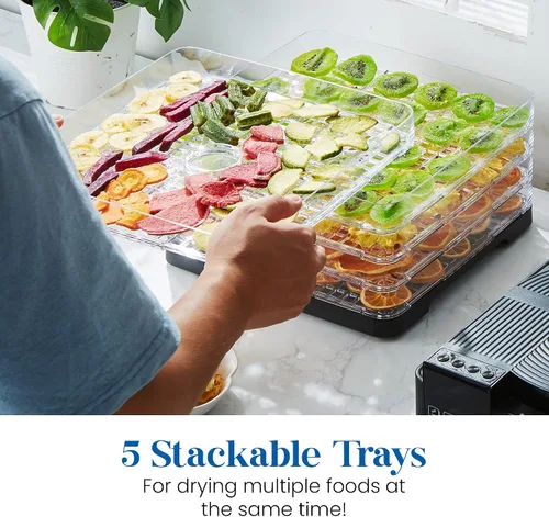 Vista 7 de Elite Gourmet EFD422 Deshidratador de alimentos digital con 5 bandejas libres de BPA, ventilador y calentador montados en la parte superior