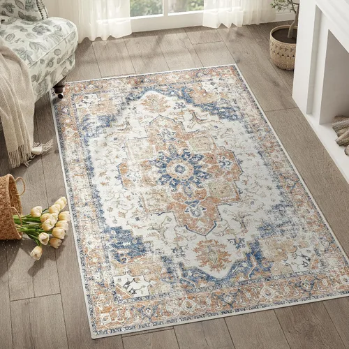 Vista 35 de jinchan Alfombra de Área 2x3 pies Alfombra Vintage de Entrada Lavable Bohemia Tapete Interior para Puerta Medallón Floral Tapete Pequeño para Puerta