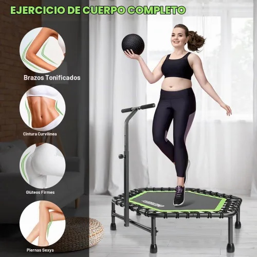 Vista 4 de ONETWOFIT Mini Rebounder Trampoline for Adults with Bar, Adjustable Handle Verde