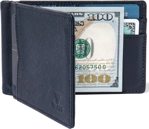Vista 19 de YBONNE - Cartera fina con clip para dinero, de cuero auténtico, bloqueo RFID, minimalista